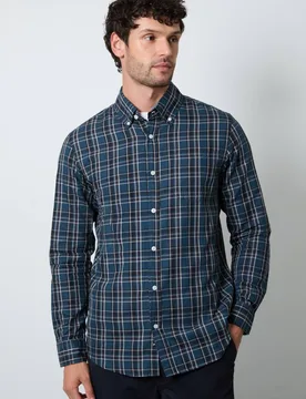 Men's Navy Classic Check Long Sleeve Shirt Size: XL - Navy - Size: XL - Debenhams - FashionsVida