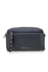 Borsa nera in vera pelle con tracolla e tasche interne SL 99138