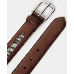 Cinturón de piel con tejido tweed en espiga