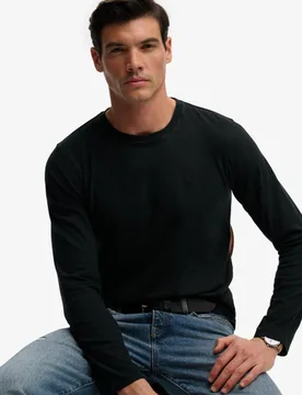 Superdry Herren Klassisches Langarmshirt aus Baumwolle und Leinen Black - Größe: M - 39.99 - FashionsVida