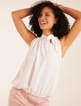 Pussybow Sleeveless Top - S/M / WHITE - female - Blue Vanilla - FashionsVida