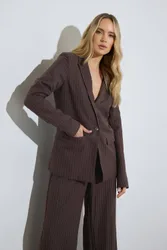 Women's Tall Pinstripe Blazer in Chocolate Size: 8 - Chocolate - Size: 8