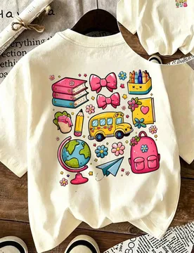 Camiseta holgada y extragrande con gráfico de vuelta a la escuela para niñas, top suelto de manga corta con estampado lindo de autobús escolar, lib - Shein - FashionsVida