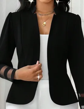 Chaqueta elegante de mujer con mangas de globo, puños de malla y cintura ceñida, de unicolor, para primavera y otoño S - Shein - FashionsVida