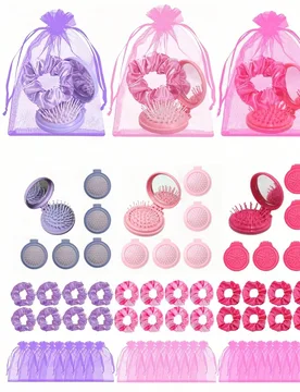 Juego de regalo para fiesta festiva de 30 piezas/set (incluye 10 espejos con peine plegable, 10 lazos para el cabello, 10 bolsas de organza), rosa/pú - Shein - FashionsVida