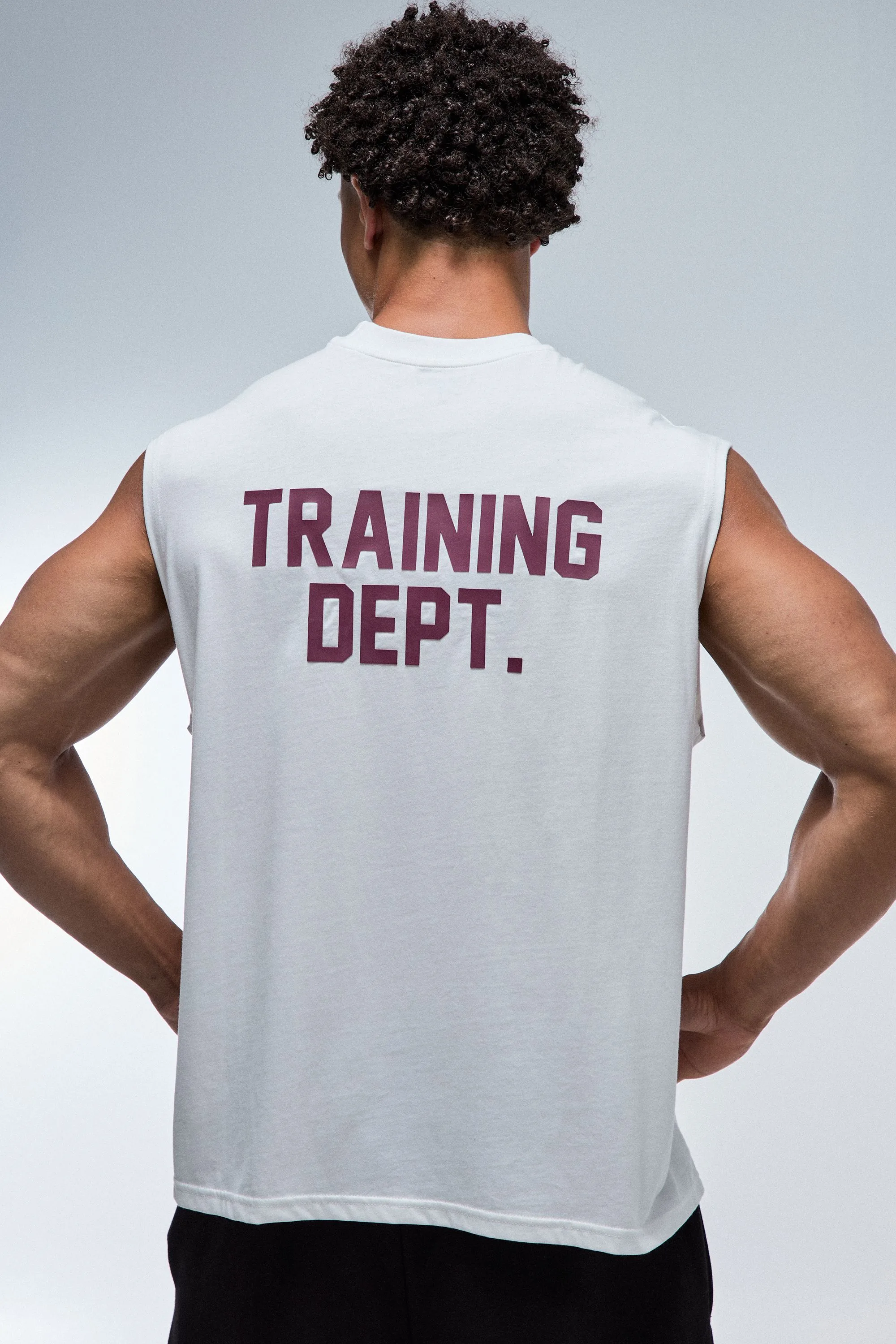Mens Training Dept Oversized Tank - Ecru - boohooMAN - FashionsVida