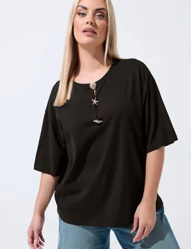 Women's Shell Button Top in Black Size: 14 - Black - Size: 14 - Yours - FashionsVida