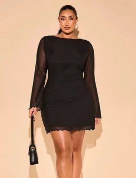 Vestido corto negro mini de alta calle para mujer talla grande, adecuado para uso diario, ir al trabajo, salidas, citas, té de la tarde, vacaciones, - Shein - FashionsVida