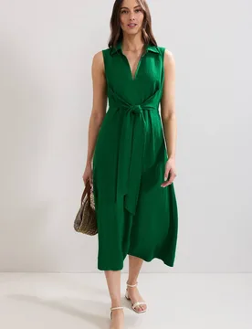 Women's Sculpted Tie-Waist Midi Shirt Dress in Bottle Green Size: 20 - Bottle Green - Size: 20 - Phase Eight - FashionsVida
