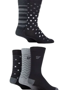 Mens 5 Pair Patterned Striped and Argyle Cotton Socks Pattern Black / Charcoal 6-11 Mens - Black - Size: 6-11 Mens - Farah - FashionsVida
