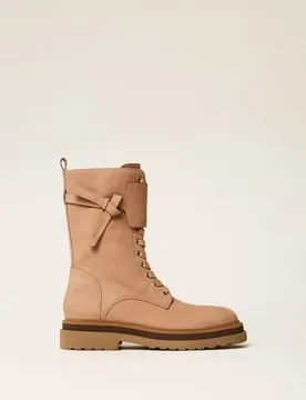 Bottines motardes en cuir avec empiècement - TWINSET - FashionsVida