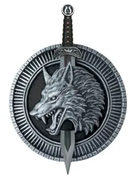 Krieger Schwert und Schild Wolf Ritter silber-schwarz