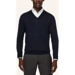 Jersey de hombre de cuello de pico de lana merina