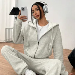Conjunto de 2 piezas de sudadera con capucha y cordón y pantalones de unicolor para mujer M