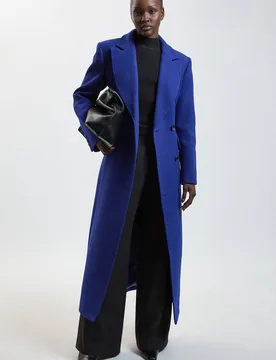 Women's Petite Wool Blend Tailored Fitted Maxi Coat in Cobalt Size: 12 - Cobalt - Size: 12 - Karen millen - FashionsVida