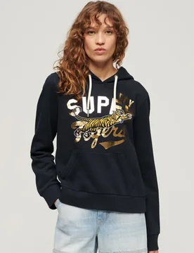 Superdry Damen Reworked Classic Hoodie mit Grafik Marineblau - Größe: 36 - 94.99 - FashionsVida