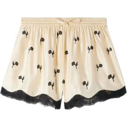 Pantalón corto de mujer bordado con flores y ancho