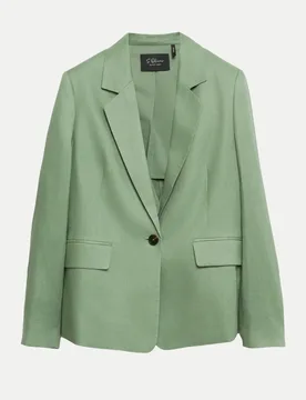 BLACK LABEL Leinenblazer mit Reverskragen Grün 36 - S. Oliver - FashionsVida