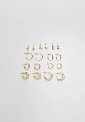 Set mit 9 Ohrringen mit Blumen Goldfarben OS