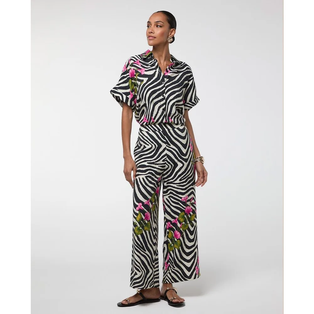 Pantalón ancho de mujer print cebra y flor - Lola Casademunt - FashionsVida