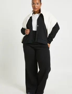 Womens Plus Button Detail Wide Leg Joggers - Black Cotton - Size 28 Uk - Boohoo - FashionsVida