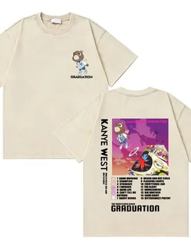 Awesome Rapper Kanye West Graduation Bear Vintage Washed T-shirt Men Women Hip Hop Fashion Trend Short Sleeve T Shirt Streetwear - Aliexpress - FashionsVida