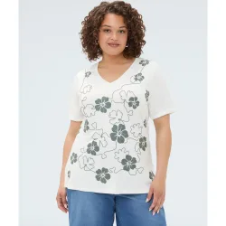 Camiseta de mujer de viscosa con estampado floral y bordado ajuste y diseño para el máximo confort