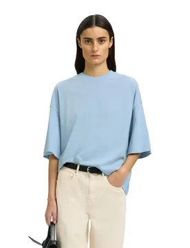 T-shirt à Manches 3/4 Col Oversized Cashmere Blue XL - Selected - FashionsVida