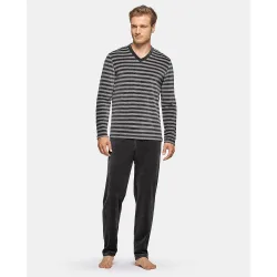 Pijama de hombre largo con estampado de rayas