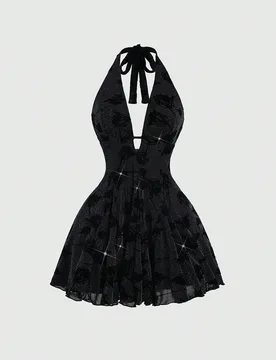 Vestido de verano con escote halter, espalda descubierta y cintura ceñida para fiesta de moda para mujer S - Shein - FashionsVida
