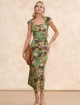 Falda midi estampada con corte evasé - MIPHAI - FashionsVida
