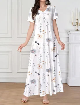 Vestido de punto casual de manga corta con cuello en V blanco, de primavera/verano, para mujer, que se puede usar como prenda exterior o interior, ves - Shein - FashionsVida