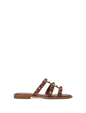 Women's 'Nina' Slip On Sandals With Peal Studded Straps in Brown Size: 6 - Brown - Size: 6 - XY London - FashionsVida