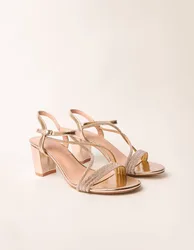 Bling Strap Block Heels - UK 5 (EU 38) / GOLD - female