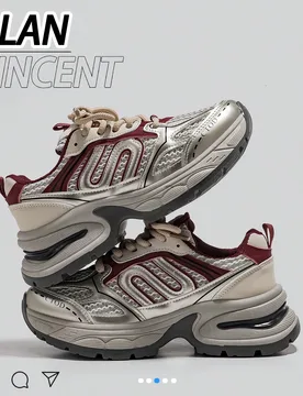 Alan Vincent [Serie de Zapatos Deportivos de Ciudad] Zapatos Deportivos para Mujer Plata y Rojo Nuevos con Suela Gruesa Zapatos Deportivos Cómodos de - Shein - FashionsVida