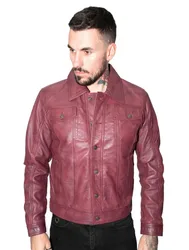 Mens Men’s Retro Trucker Jacket-Constantine - Burgundy - Size Small