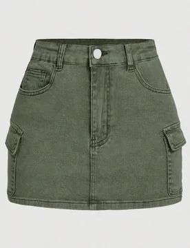 Falda vaquera mini casual con bolsillo para mujer L - Shein - FashionsVida