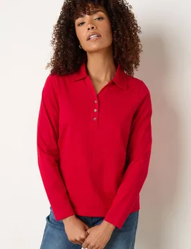Women's Cotton Polo Shirt in Red Size: 20 - Red - Size: 20 - M&Co - FashionsVida