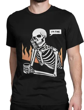Novelty Skeleton Eternal Lovers T-Shirt for Men O Neck Cotton T Shirt I Am Fine Short Sleeve Tees Party Tops - Aliexpress - FashionsVida