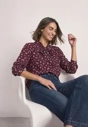 Langarm Bluse mit Schleifendetail female Rot
