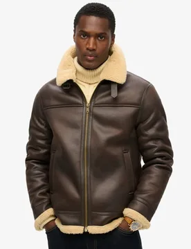 Superdry Herren Pilotenjacke aus Lammfellimitat Braun - Größe: L - 189.99 - FashionsVida