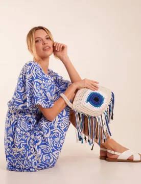 Crew Neck Aztec Tiered Mini Dress - S / BLUE - female - Blue Vanilla - FashionsVida