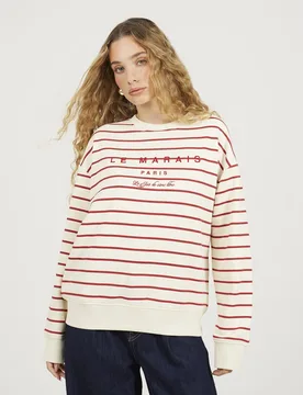 Stripe Embroidered Crew Neck Womens Sweatshirt - - Size: XS - Brave soul - FashionsVida