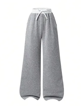 Pantalones de chándal minimalistas de estilo casual streetwear para adolescentes con estampado floral gris & blanco y cintura en contraste 16Y - Shein - FashionsVida