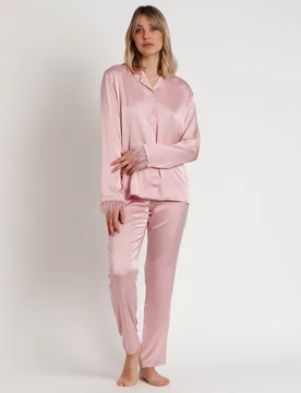 Pijama largo abierto de mujer de tela satén - Admas - FashionsVida