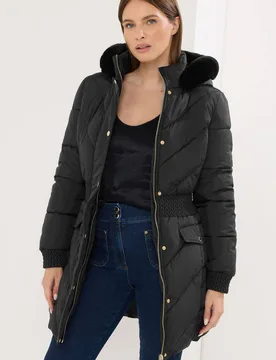 Women's Quilted Padded Coat in Black Size: 14 - Black - Size: 14 - Star by Julien Macdonald - FashionsVida