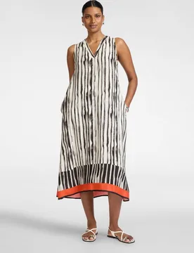 Vestido línea a satén estampado escote en v línea en a y largo midi - Elena Miró - FashionsVida