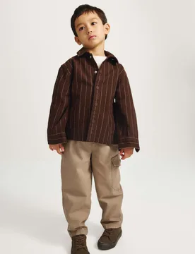 Piece Pure Cotton Striped Shacket Outfit (2-8 Yrs) Brown Mix male - M&S - FashionsVida