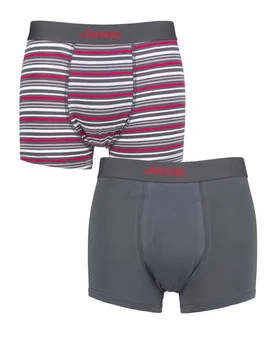 Mens 2 Pack Plain and Fine Striped Fitted Bamboo Trunks Charcoal / Berry Medium - Grey - Size: Medium - Jeep - FashionsVida