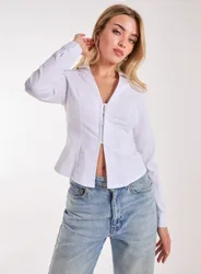Womens Long Sleeve Hook And Eye Shirt - White - Size Medium